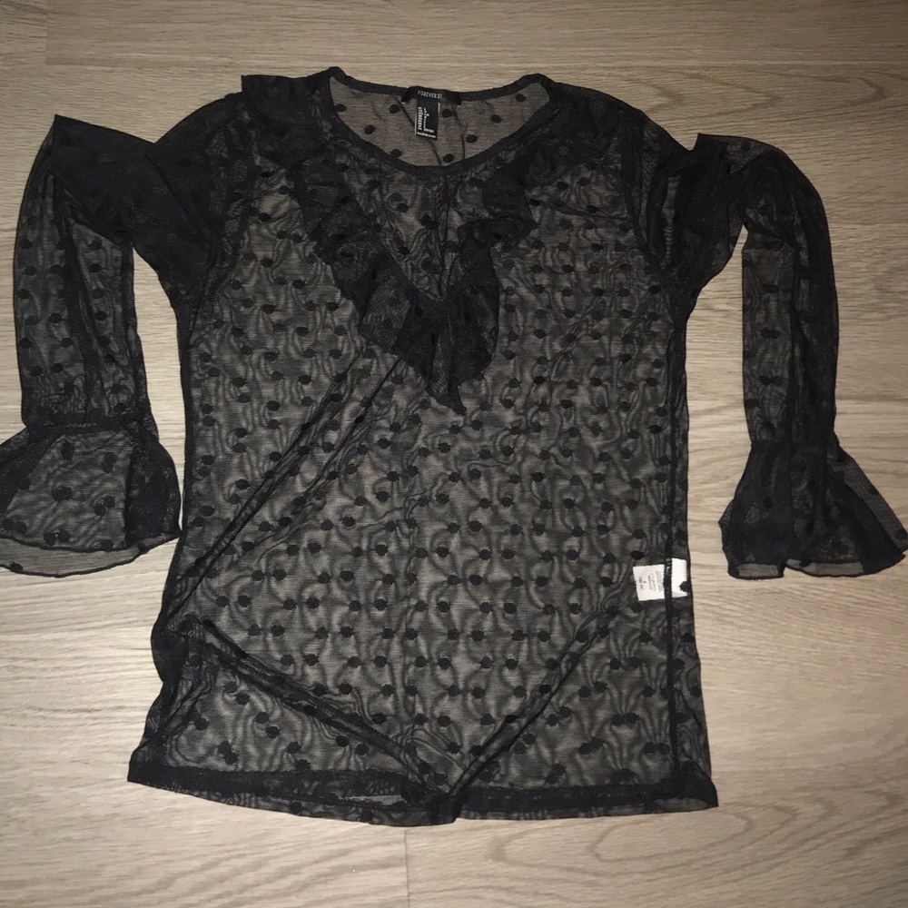 Sheer Black Polka Dot Top